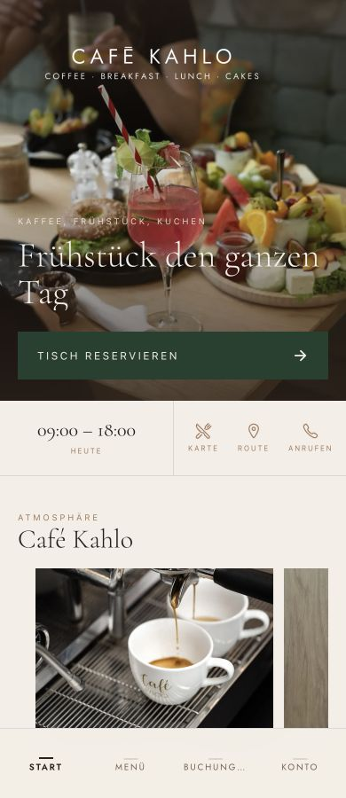 Buchungsseite von Café Kahlo mit Online-Tischreservierung